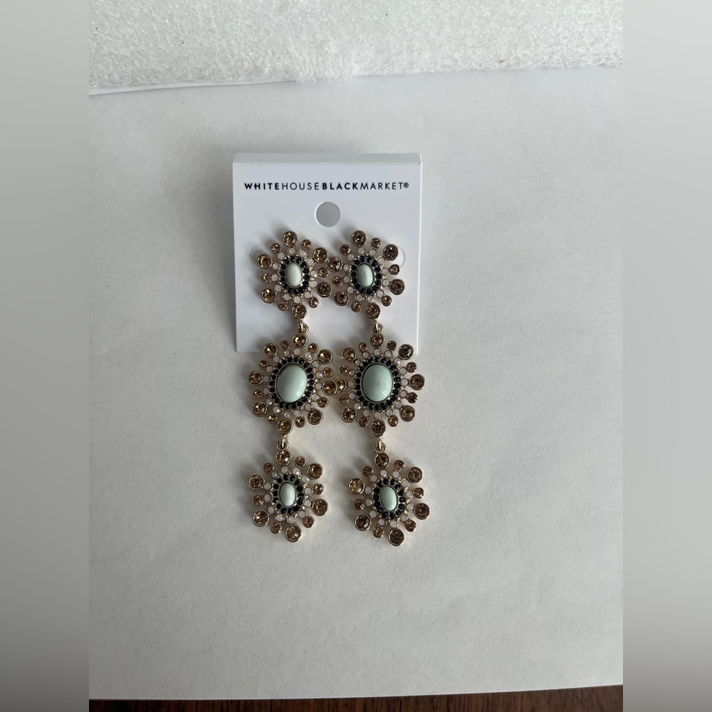 White House Black Market Gold and Green Drop Earrings 🆕 - Picture 2 of 7